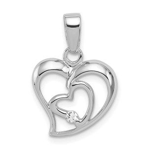 925 Sterling Silver Rhodium-plated CZ Open Double Heart Necklace Charm Pendant